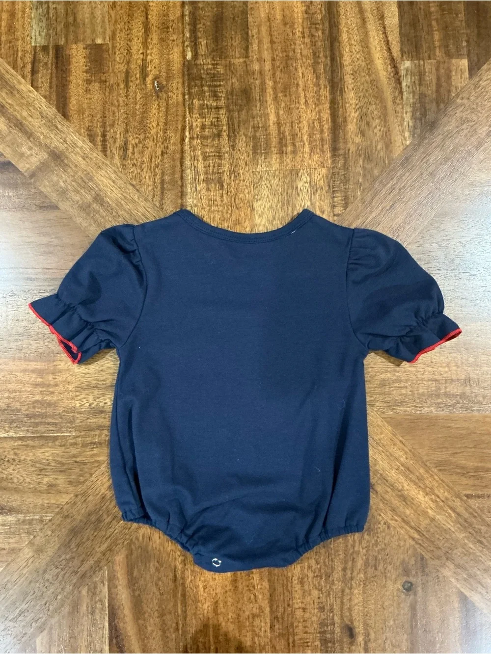 12 Months Navy Baseball Appliqué Puff-Sleeve Baby Bubble